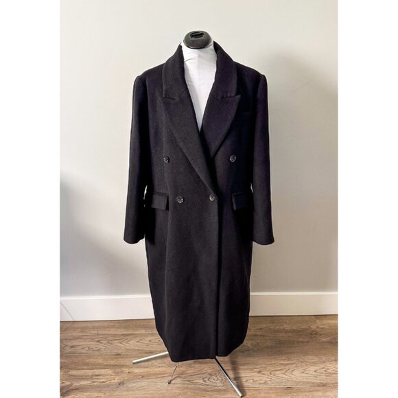 Avec Les Filles Wool Blend Double Breasted Maxi Peacoat in Black - Picture 6 of 14